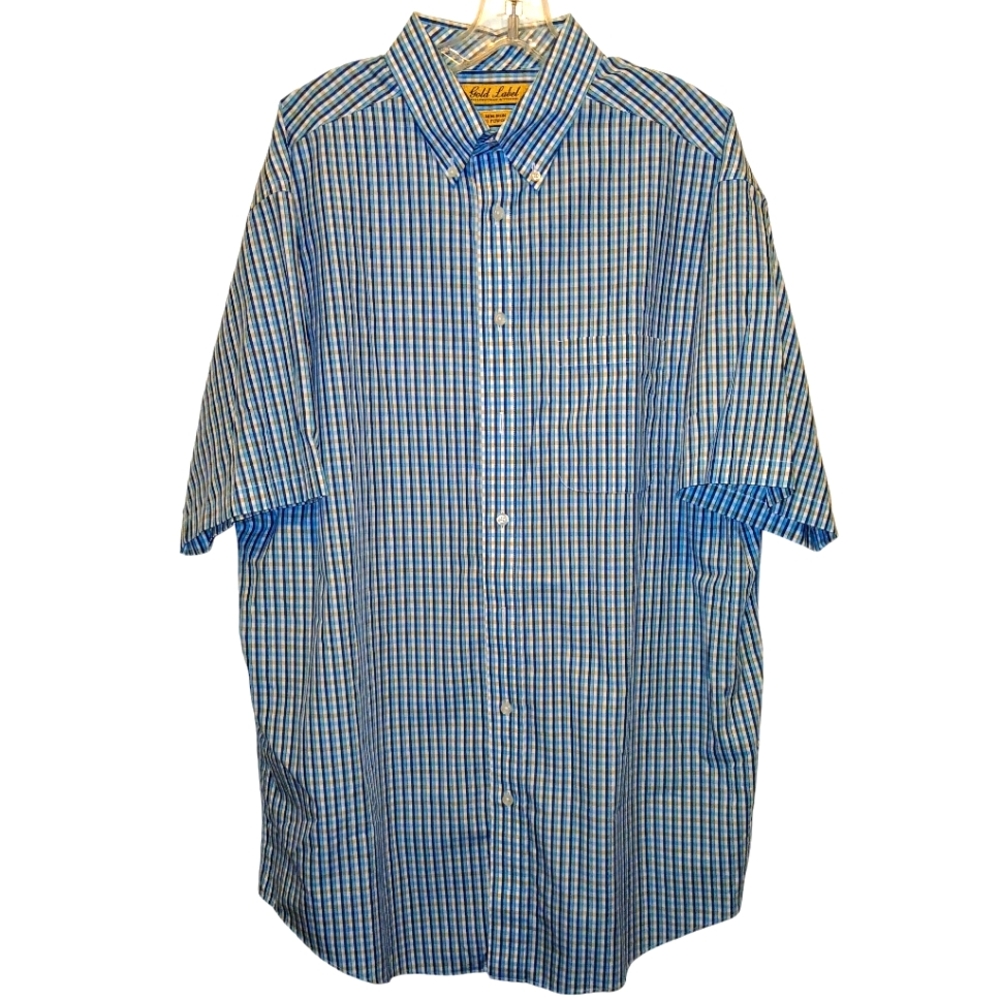 Gold Label XLT Rountree & Yorke Blue S/S Button Up Non- Iron Shirt